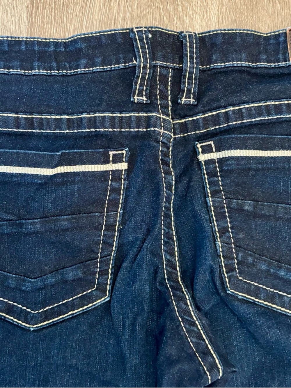 BKE Women's Dark Blue Straight Leg Jeans with Contrast Stitching